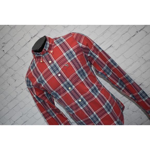 Abercrombie & Fitch Dress Shirt Mens Size 2XL Muscle Fit Red Blue Plaid - Picture 6 of 6